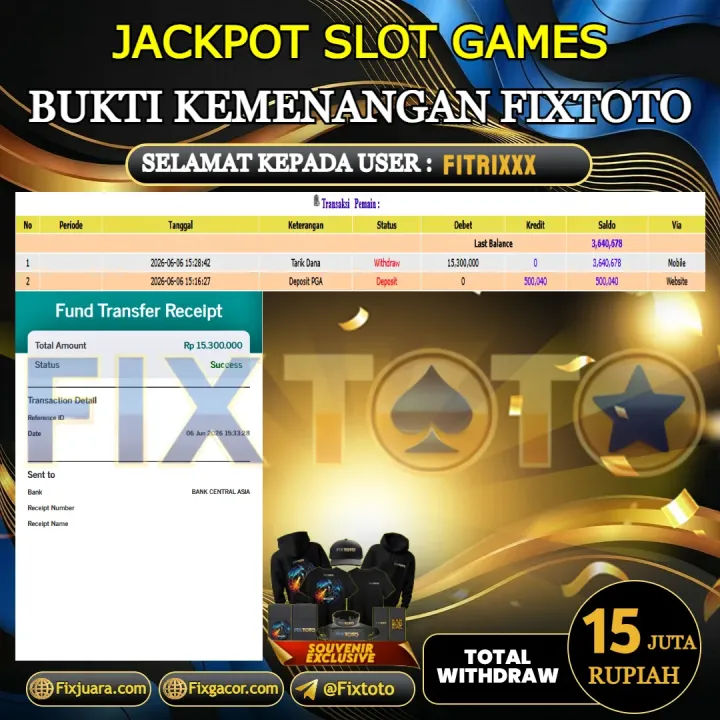 FIXTOTO JACKPOT SLOT GAMES Rp.15.000.000,- LUNAS USER ID : FITRI*** 
