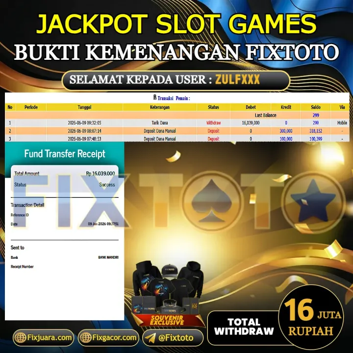 FIXTOTO JACKPOT SLOT GAMES Rp.16.000.000,- LUNAS USER ID : ZULF*** 