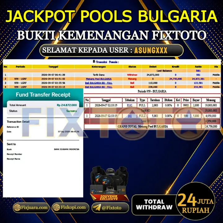  FIXTOTO JACKPOT TOGEL BULGARIA Rp.24.000.000,- LUNAS USER ID : ASUNG***